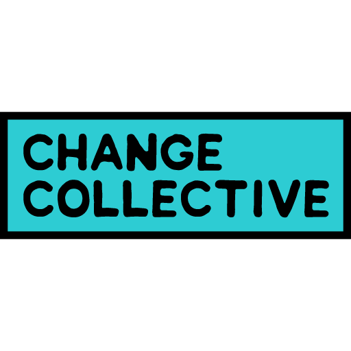 Change Collective on bright blue sticker