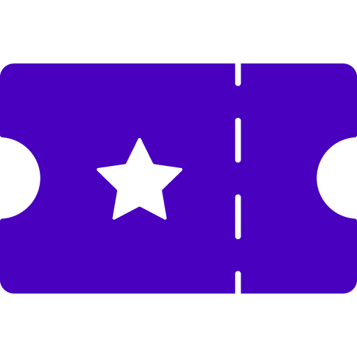 Blue ticket shaped sticker with a white star on it