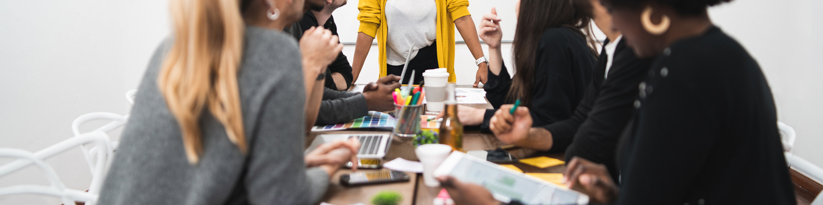 Manager woman leading a brainstorming meeting
