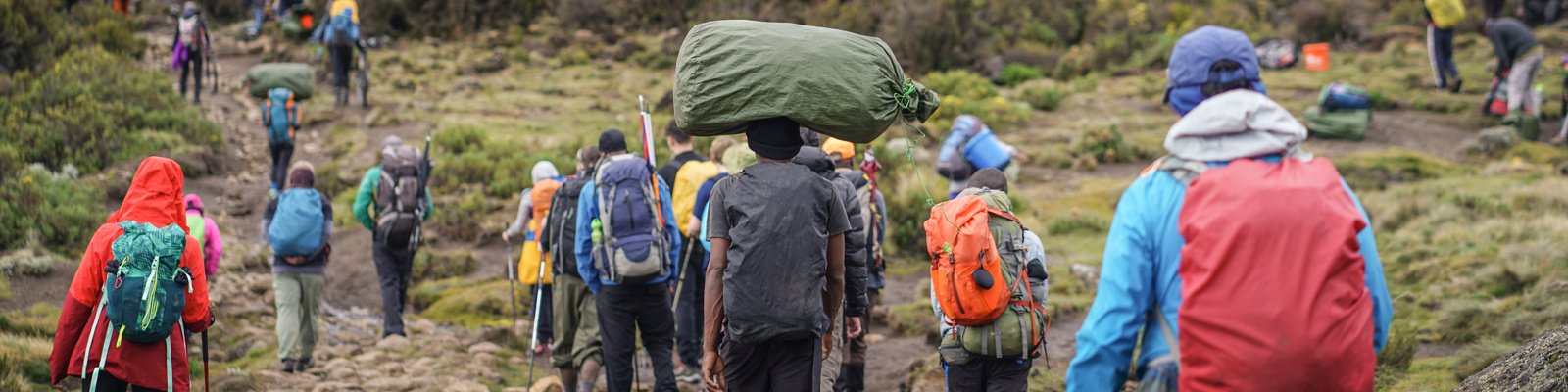 Group of trekkers Climbing Mount Kilimanjaro, Kilimanjaro National Park, Tanzania